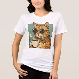 Camiseta Café Cool Cat Design Retro para Amantes de Gatos