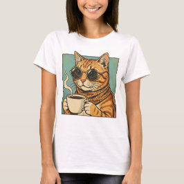 Camiseta Café Cool Cat Design Retro para Amantes de Gatos