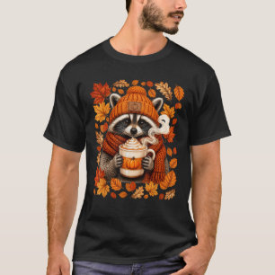 Camiseta Café Cozy de Outono com Guaxinim Fofinho e Tempero