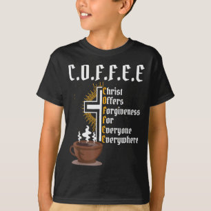 Camiseta Café Cristo Oferece Perdão Para Todos Sempre