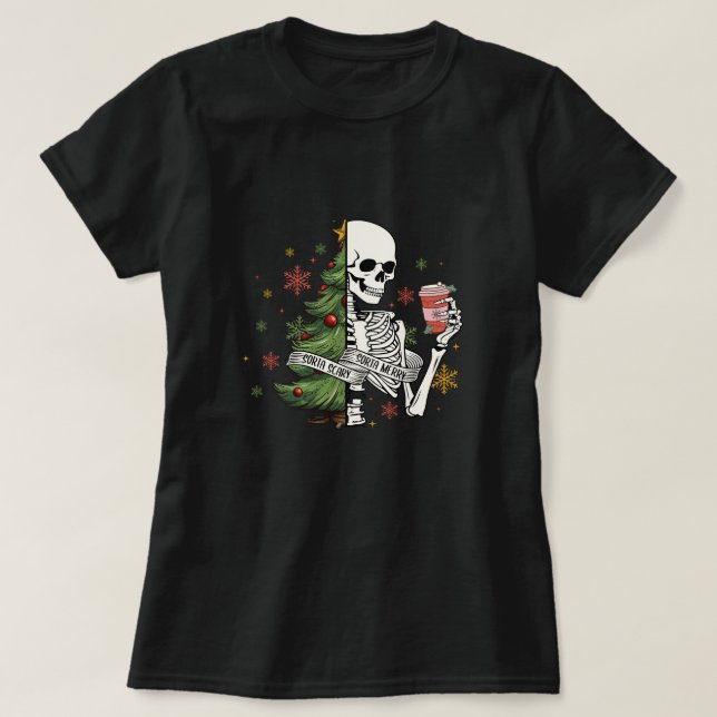 Camiseta café da árvore de natal esqueleto (Frente do Design)