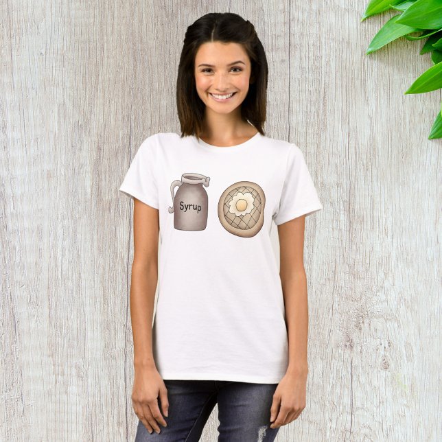 Camiseta Café da Manhã com Waffle e Jarra de Xarope de Bord (Criador carregado)