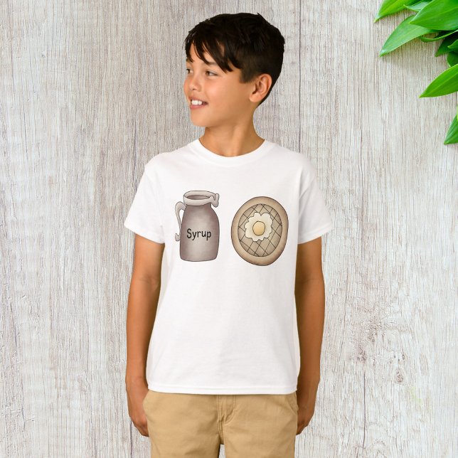 Camiseta Café da Manhã com Waffle e Jarra de Xarope de Bord (Criador carregado)