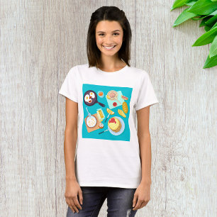 Camiseta Café da Manhã Delicioso Panquecas Ovos Café