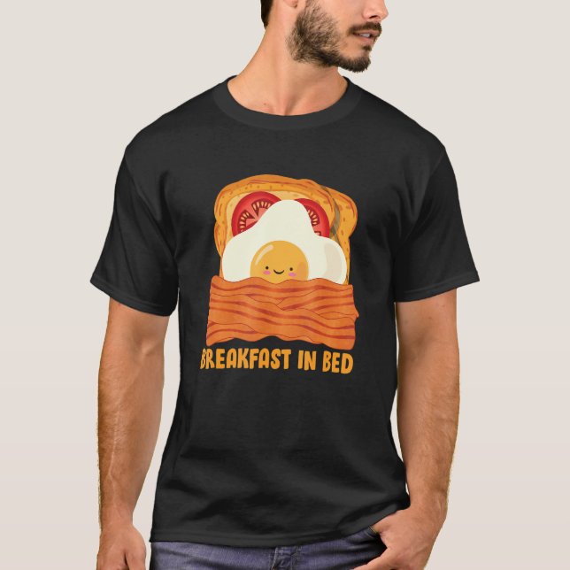 Camiseta Café Da Manhã Engraçado Em Motif De Cama Com Bacon (Frente)