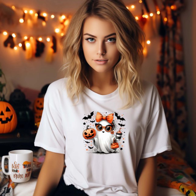 Camiseta Café de Bebendo Fantasma do Bom Halloween (Criador carregado)