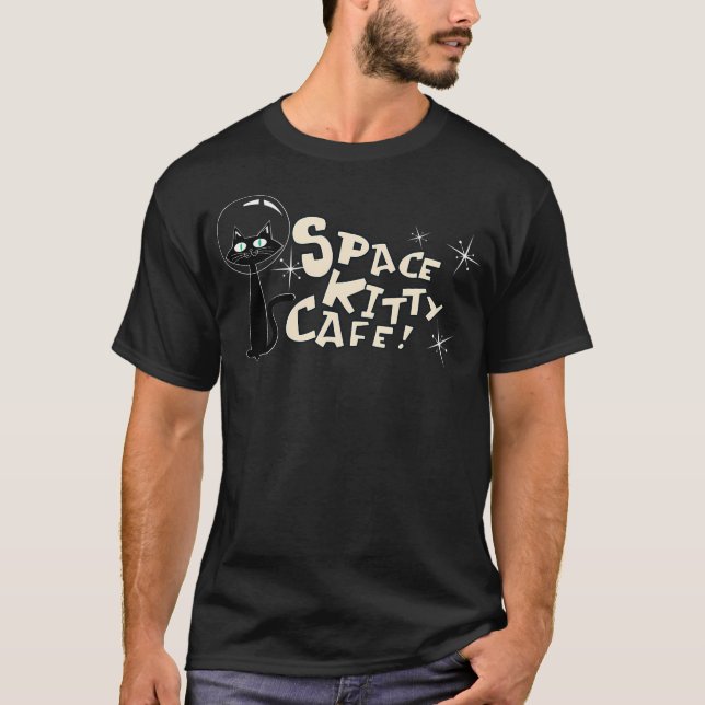 Camiseta Café de Gatinho de Espaço Moderno do Meio século (Frente)