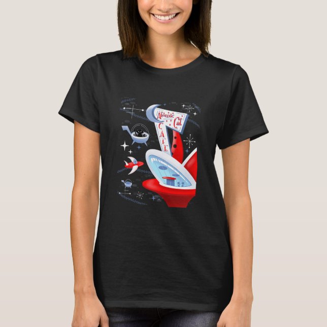 Camiseta Café de Gato Atômico Retro Futurístico (Frente)