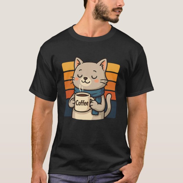 Camiseta Café de Gato Engraçado Vintage (Frente)