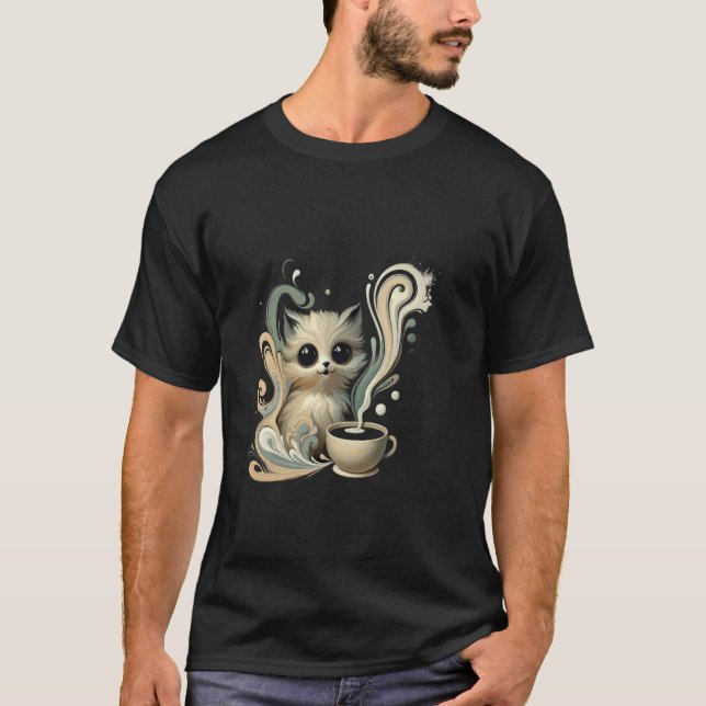 Camiseta Café de Gato Fofo de Manhã Perfeito (Frente)