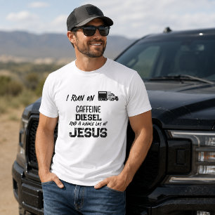Camiseta Café Diesel E Jesus Caminhoneiro Grunge ENGRAÇADO