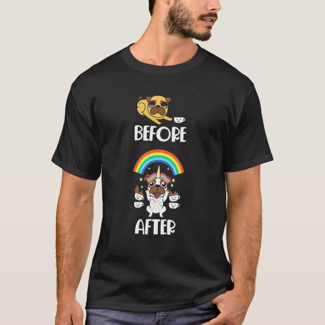 Camiseta Café Dizendo Cafeína Cachorro Pug Piada (Frente)