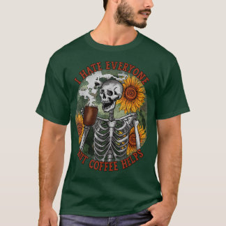 Camiseta Café do Bebendo Skeletrizado Eu Odeio Todo Mundo E