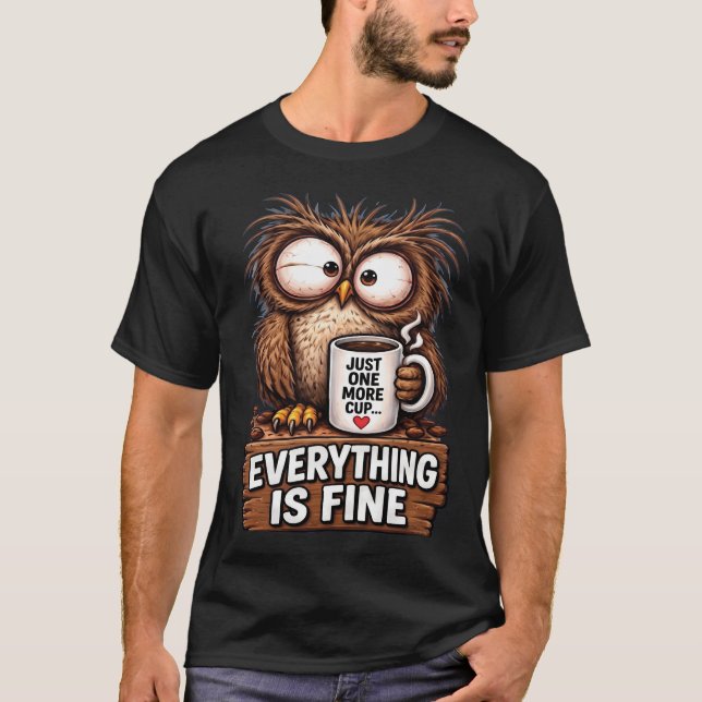Camiseta Café do Coruja Cansado Divertido (Frente)