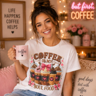 Camiseta Café É a Minha Comida Soul Engraçado Iced Mocha