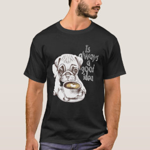 Camiseta Café E Cães Pug Fofo Com Café