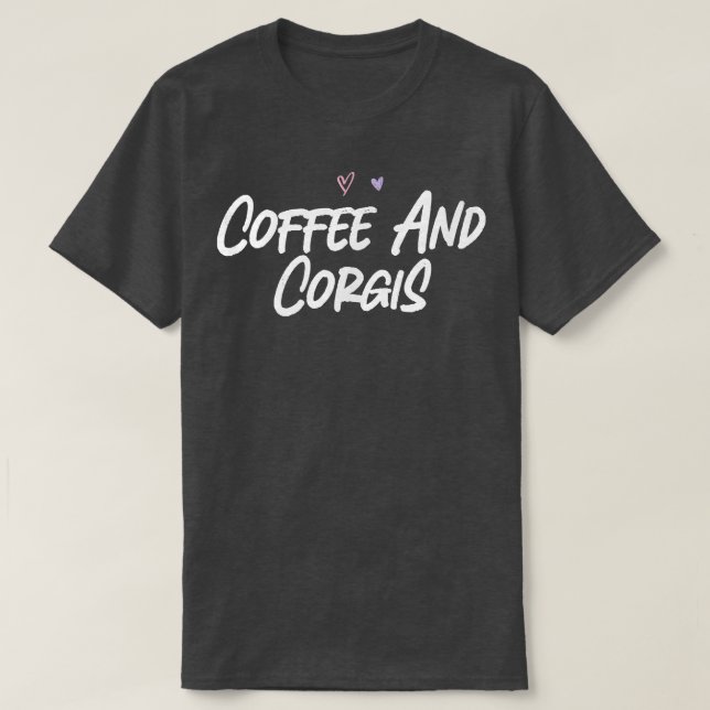 Camiseta Café E Corgis Adoram Corações Bonitos (Frente do Design)