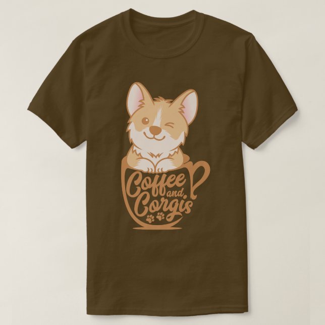 Camiseta Café E Corgis, Presentes De Sobremesa, Cães E Café (Frente do Design)