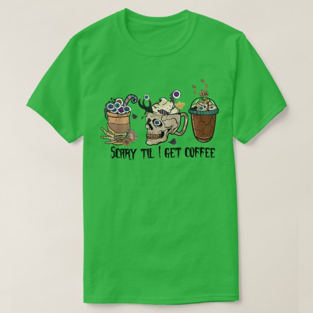 Camiseta Café E Filmes De Horror Assustam Café De Halloween (Frente do Design)