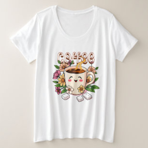 Camiseta Café e Flores de Kawaii, Retro, Cute