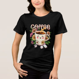 Camiseta Café e Flores de Kawaii, Retro, Cute