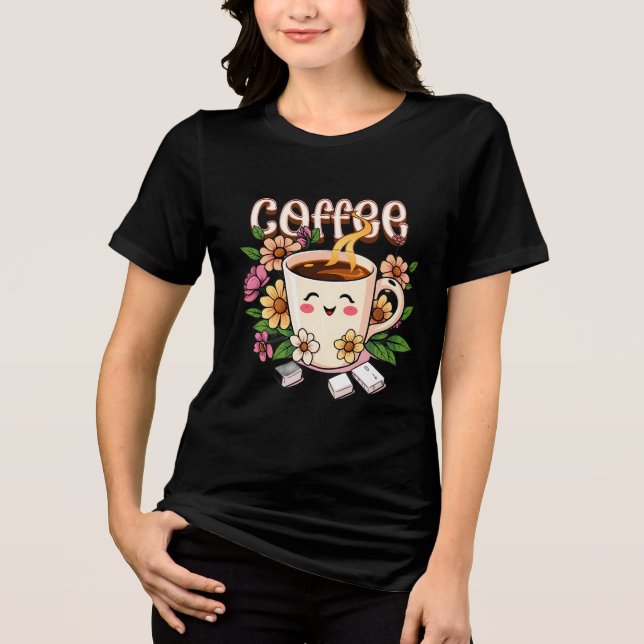 Camiseta Café e Flores de Kawaii, Retro, Cute (Frente)