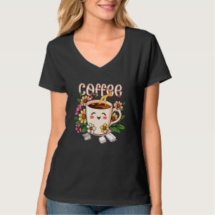 Camiseta Café e Flores de Kawaii, Retro, Cute