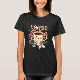 Camiseta Café e Flores de Kawaii, Retro, Cute