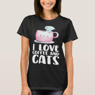 Camiseta Café e gatos Caneca de gato Xícara de café de gato
