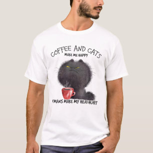 Camiseta Café E Gatos Me Fazem Feliz