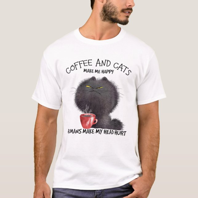 Camiseta Café E Gatos Me Fazem Feliz (Frente)