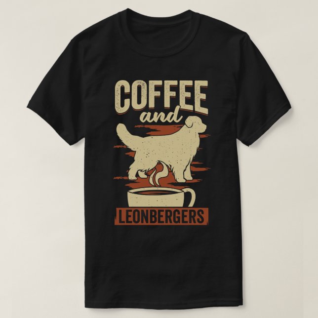 Camiseta Café E Leonbergers Cachorros Douraram Presente (Frente do Design)