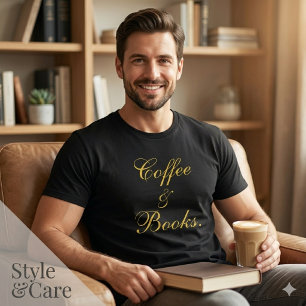 Camiseta Café e Livros Texto Preto