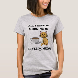 CAMISETA CAFÉ E MEOW DE AMOR DE GATO FUNNO