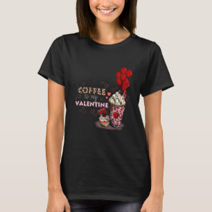 Camiseta Café é Meu Dia Valentim Corações Leopardo Gráfico