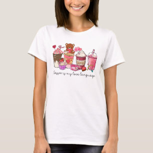 Camiseta Café É Minha Linguagem do Amor Ursinho Valentão Fo