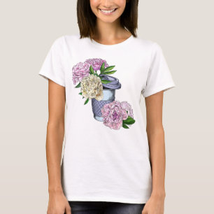 Camiseta Café e peônias