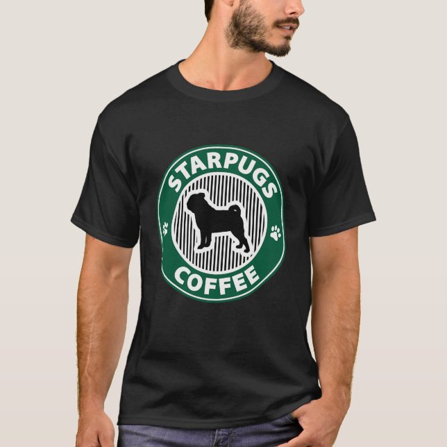 Camiseta Café e Pugs - Amantes de cães - Mãe de cachorro -  (Frente)