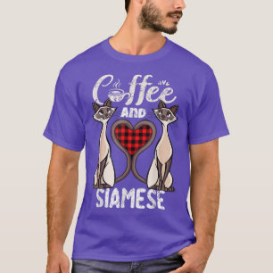 Camiseta Café e Siameses Gatinhos de Gato de Xadrez Cardíac