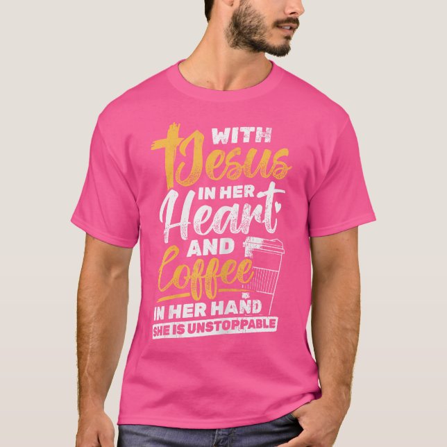 Camiseta Café Em Sua Mão Jesus Religioso Cristão (Frente)