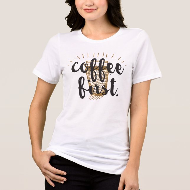 Camiseta Café Engraçado, 1ª Mão, Com Adição (Frente)