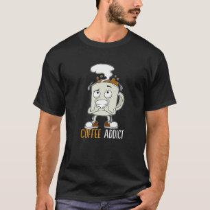 Camiseta Café Engraçado Viciado em Cafeína Louca Junkie
