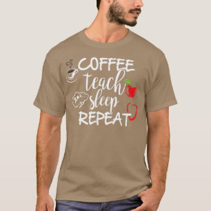 Camiseta Café ensina sono repetir T, professor engraçado T