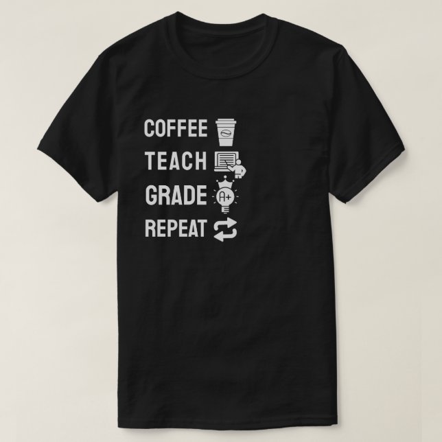 Camiseta Café, Ensine, Corrija, Repita (Frente do Design)
