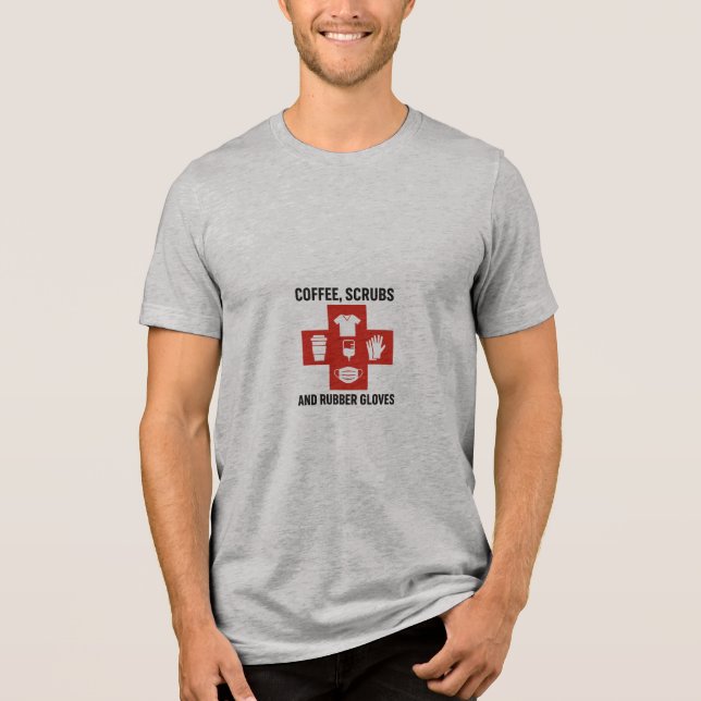 Camiseta Café, esfregões e luvas de borracha Premium mascul (Frente)