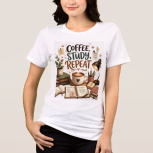 Camiseta Café Estudo Repita Estudante Cute Acadêmico