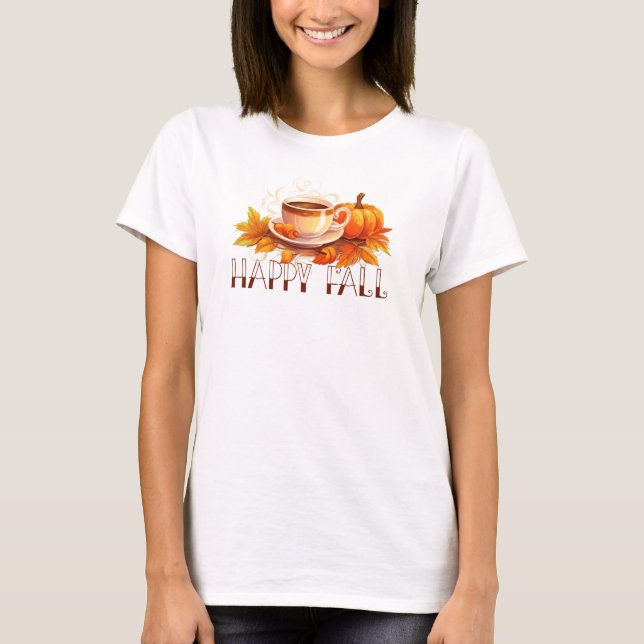 Camiseta Café Feliz Outono Abóbora (Frente)