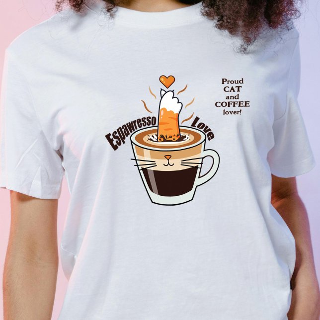 Camiseta Café Fofo e Amante de Gato Engraçado Estilo Rústic (Criador carregado)