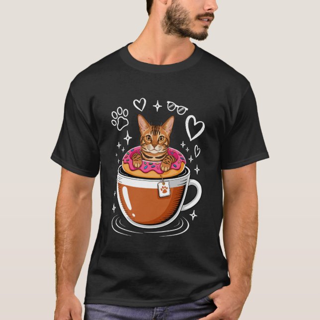 Camiseta Café Gato Bengal Donut Manga Longa (Frente)