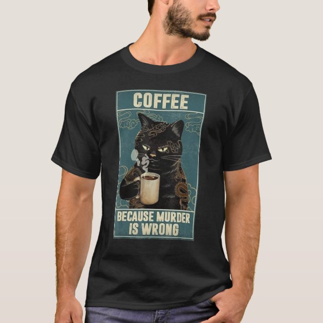 Camiseta Café Gato porque assassinato está errado (Frente)
